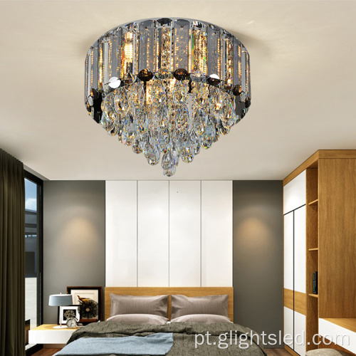 Lustre LED de cristal K9 de luxo moderno em aço inoxidável